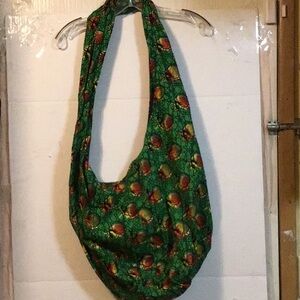 Embroidered Black Tote Bag with Colorful Bird Design